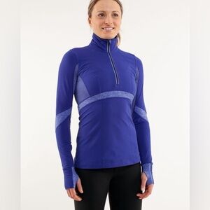 Lululemon Run: Distance Pullover Pigment Blue / Heathered Pigment Blue Sz 6
